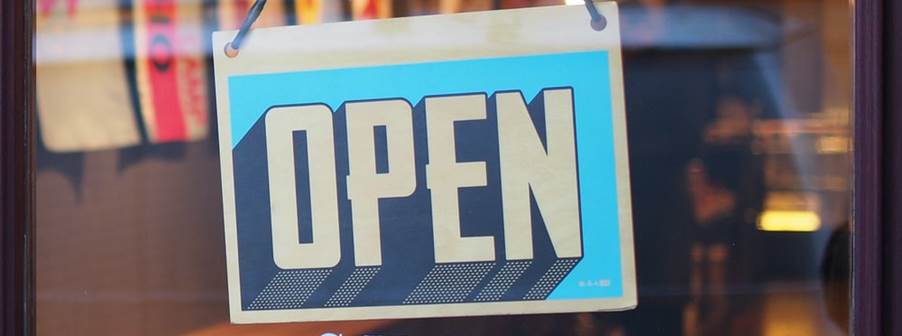 gray and blue Open signage